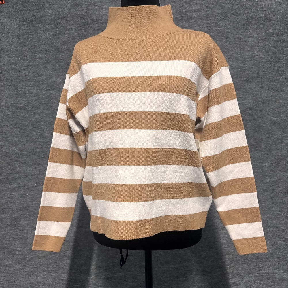 Maeve Anthropologie Sweater Womens XXS Beige Stripe Mock Neck Knit Pullover - Picture 2 of 14